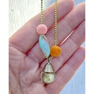 Ball Chain Beaded Necklace Murano Glass Bead, Tassel, Vintage Kaliedscope Charm